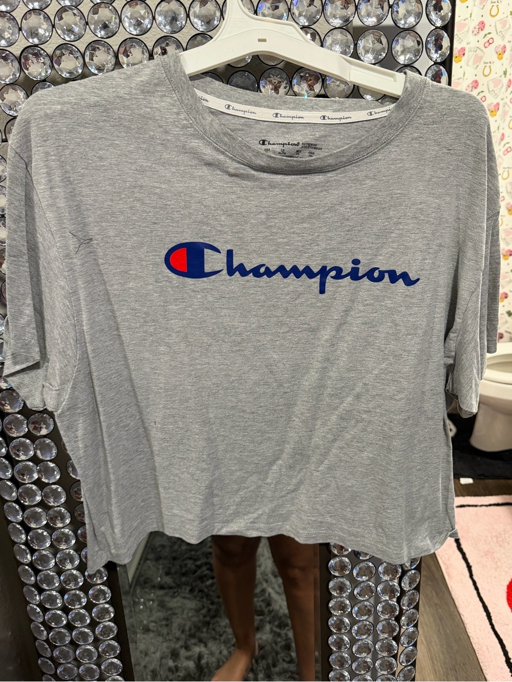 Champion Gray Tee with Blue Script Logo